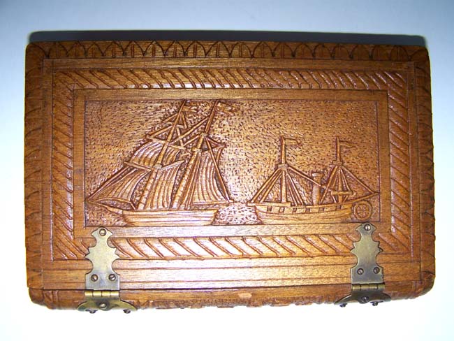 A rare 19th century carved Wood Three Piece Book Cover for "The American Cruisers Own Book" by Capt. George Little, 1846. — image 3